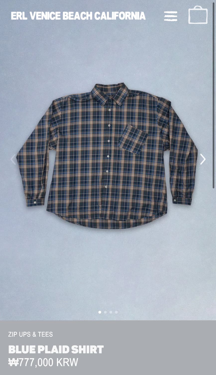[M,L]이알엘 ERL 25fw BLUE PLAID 체크 셔츠 상품이미지5
