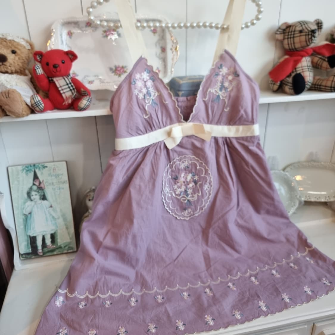 라일락 자수 리본 슬립 원피스 상품이미지3