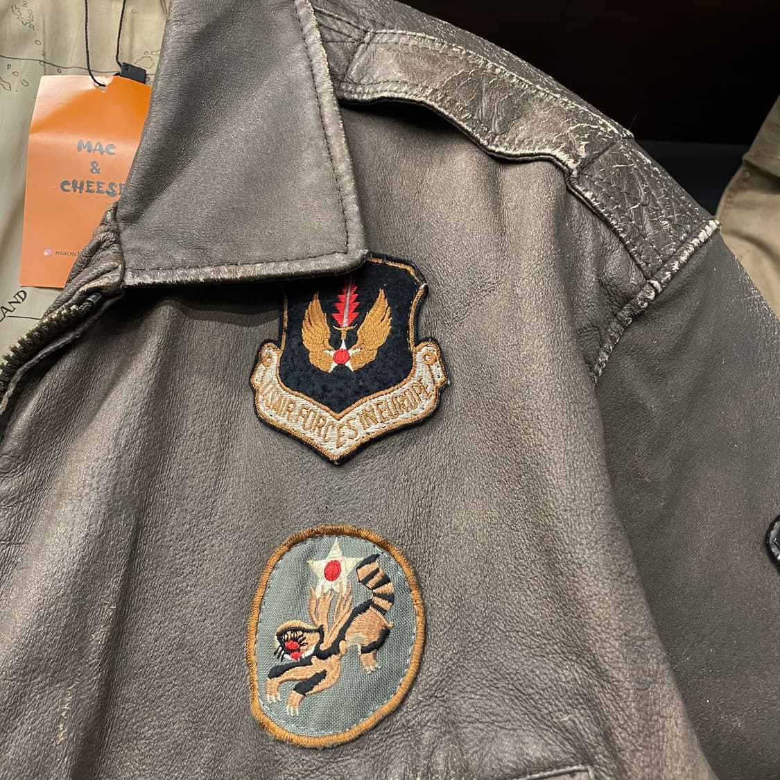 USA 빈티지 U.S ARMY 항공 패치 에어본 봄버 리얼 레더 자켓 상품이미지3