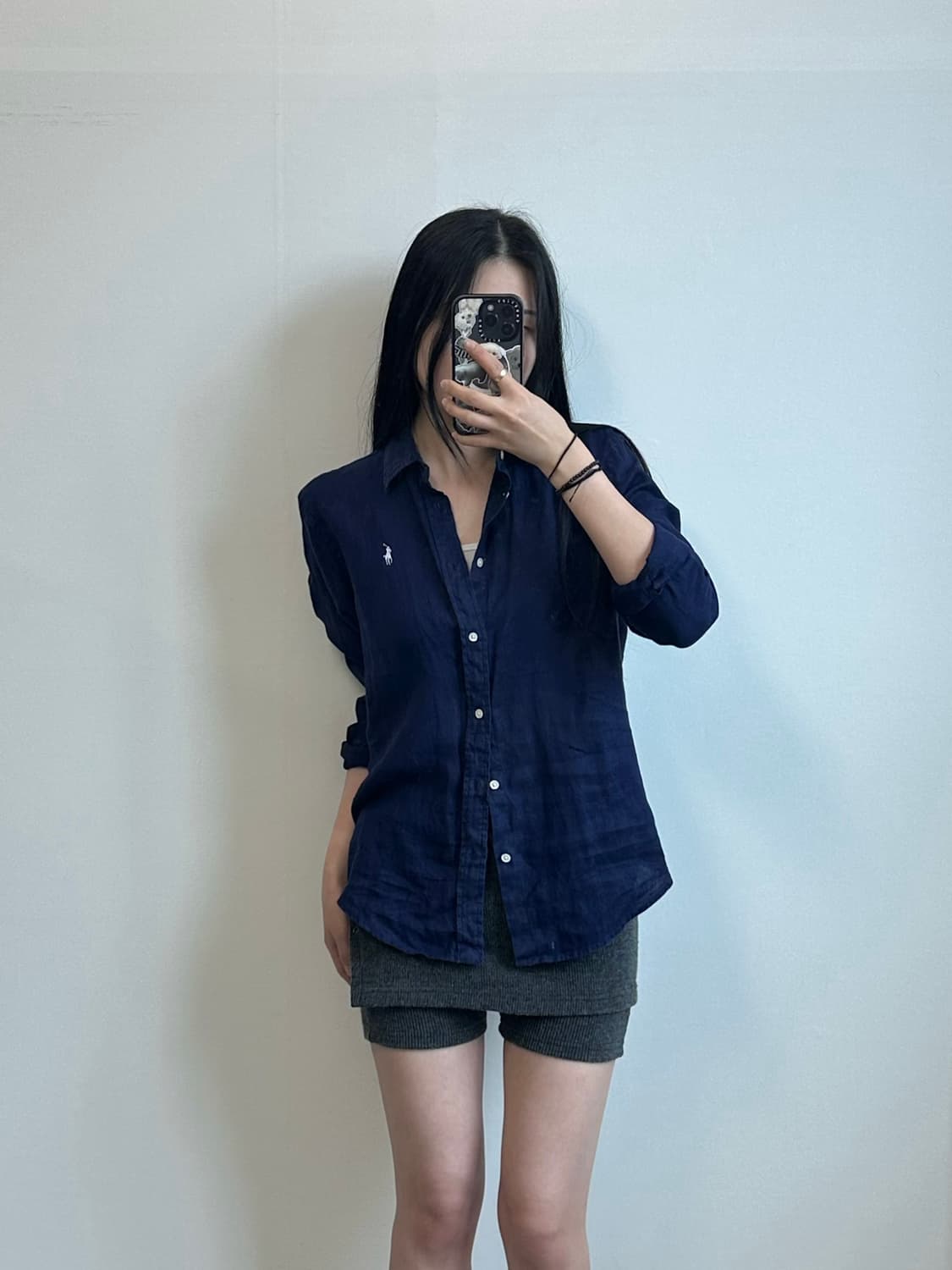 폴로 랄프로렌 자수로고 네이비 린넨 셔츠  상품이미지1