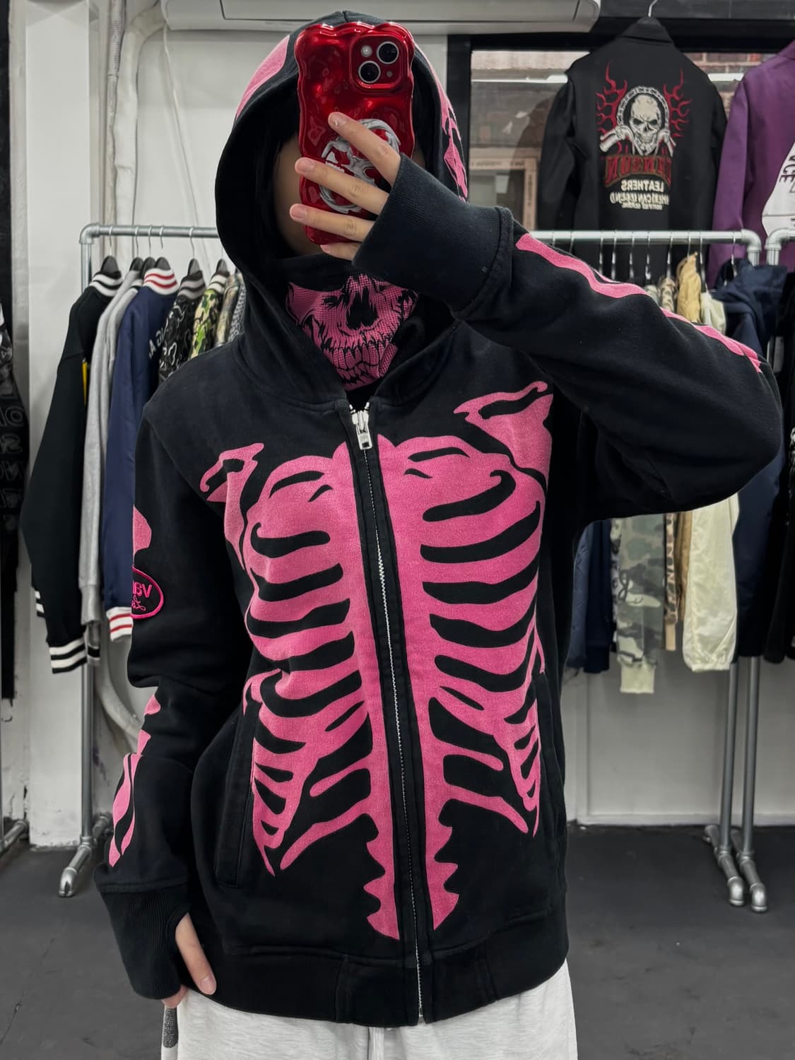 밴슨 레더 핑크 본 후드집업 상품이미지4