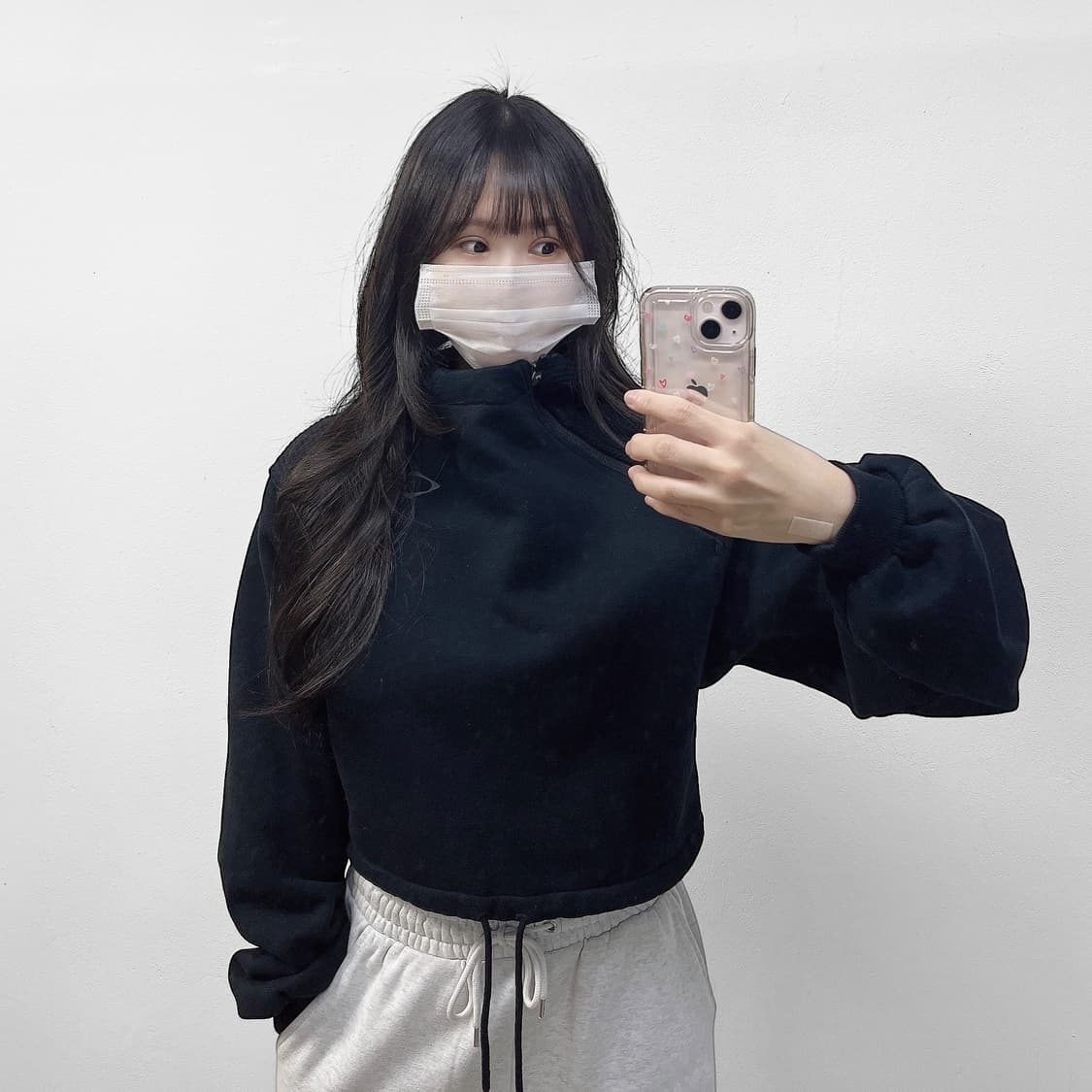 미스치프 크롭 사이드 지퍼 후드티 블랙 상품이미지1