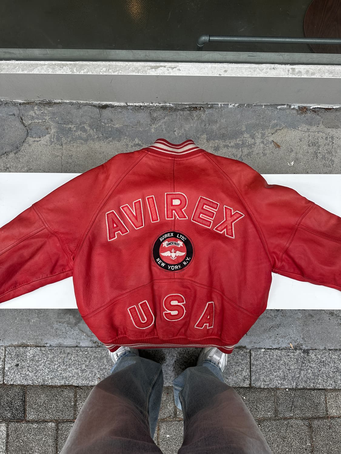 90s 아비렉스 avirex 바시티 레더 자켓 레드 상품이미지1