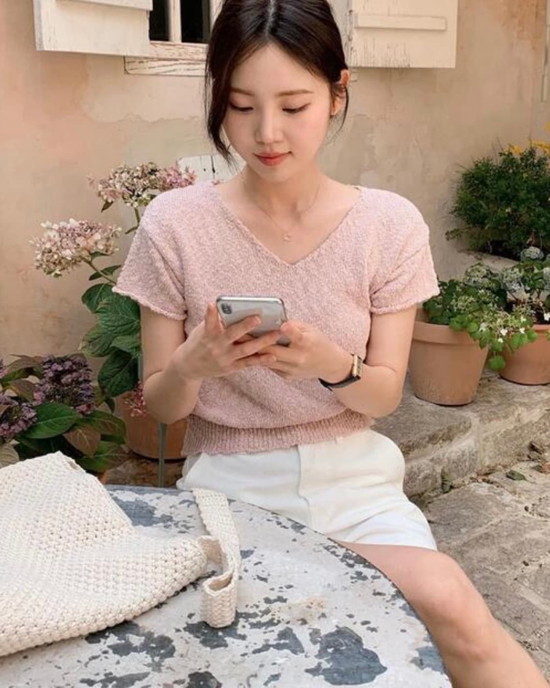 쇼퍼랜드 핑크 부클 니트 상품이미지3