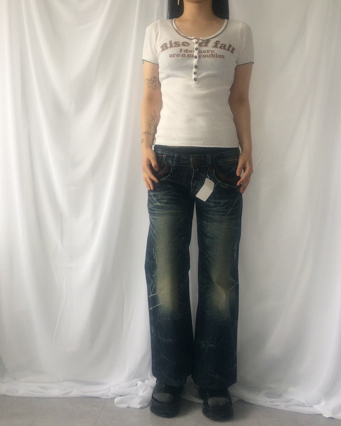 Lettering printing Henry neck ribbed t s 상품이미지5