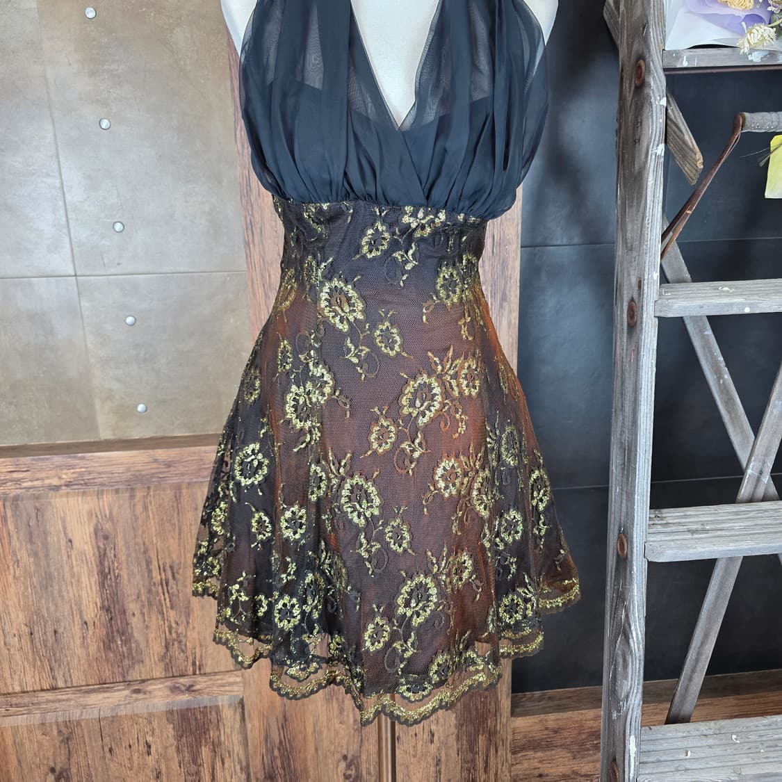 80's USA 홀터넥 홀리데이 원피스 상품이미지3