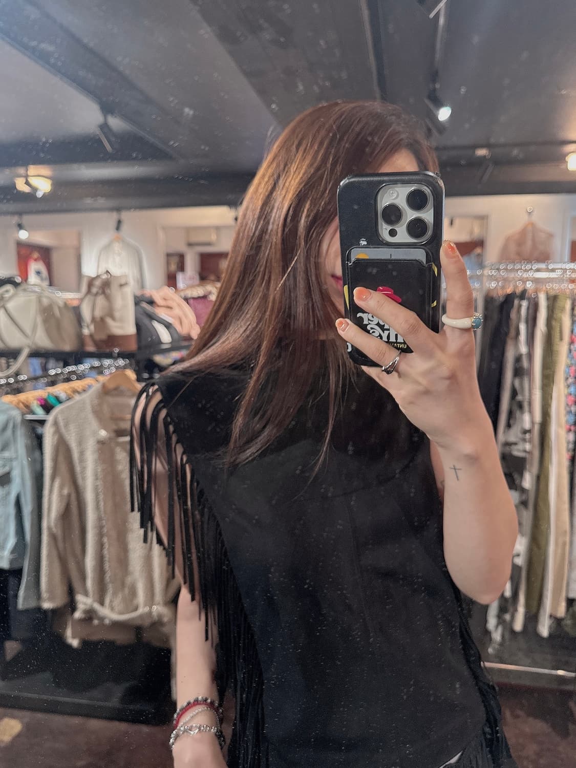 zara 자라 스웨이드 하이넥 프린지 웨스턴 베스트 탑 블라우스 S 상품이미지1