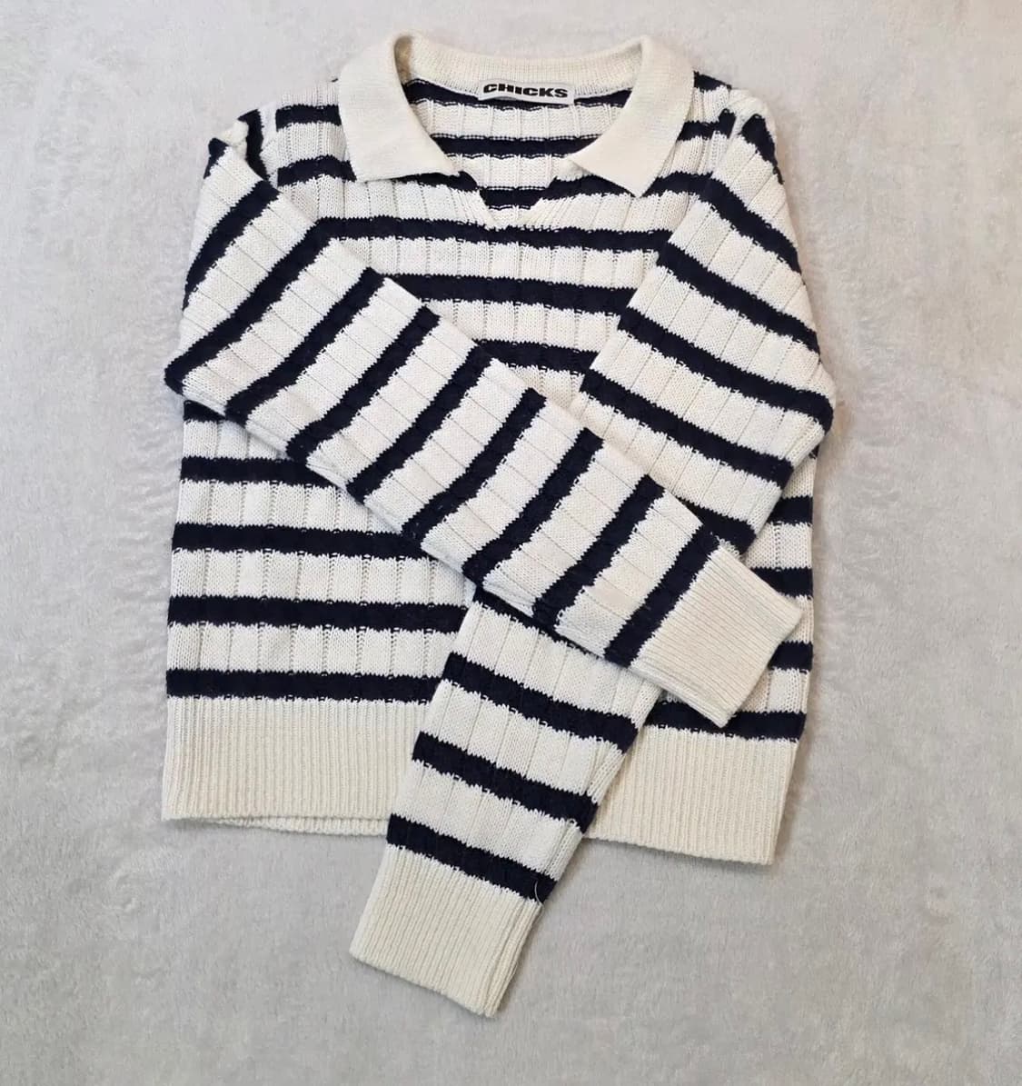 (여성) 줄무늬 크롭 숏 넥카라 울 니트 상품이미지2