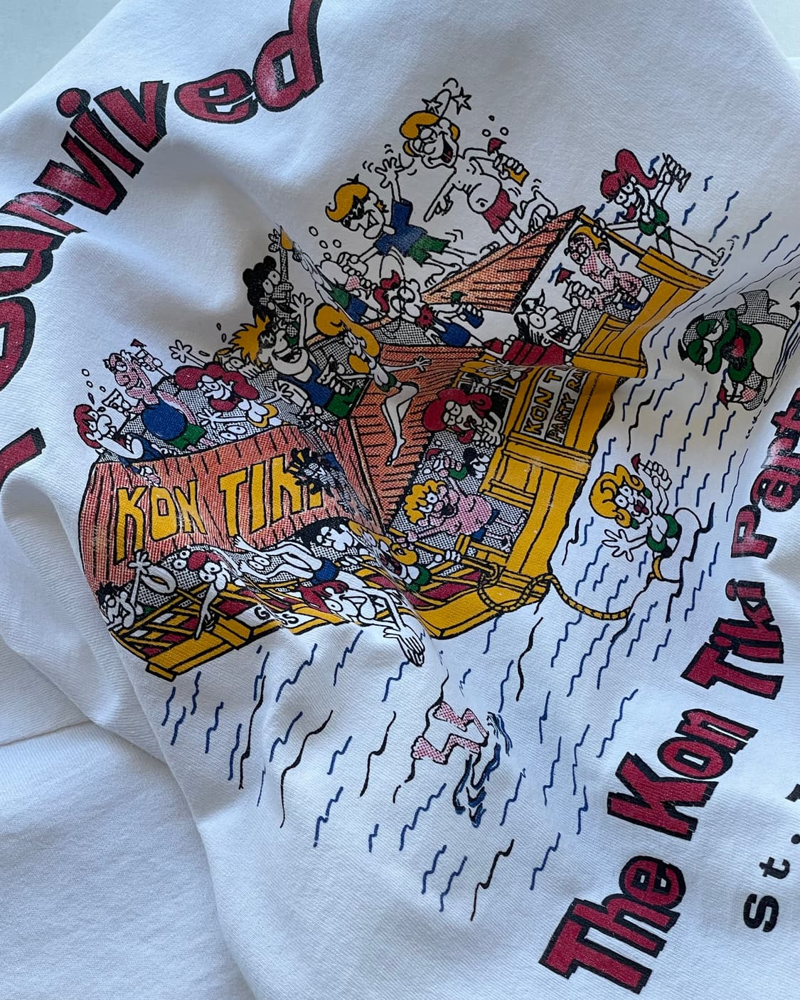 90‘s USA “I survived” cartoon T-shirt L 상품이미지5