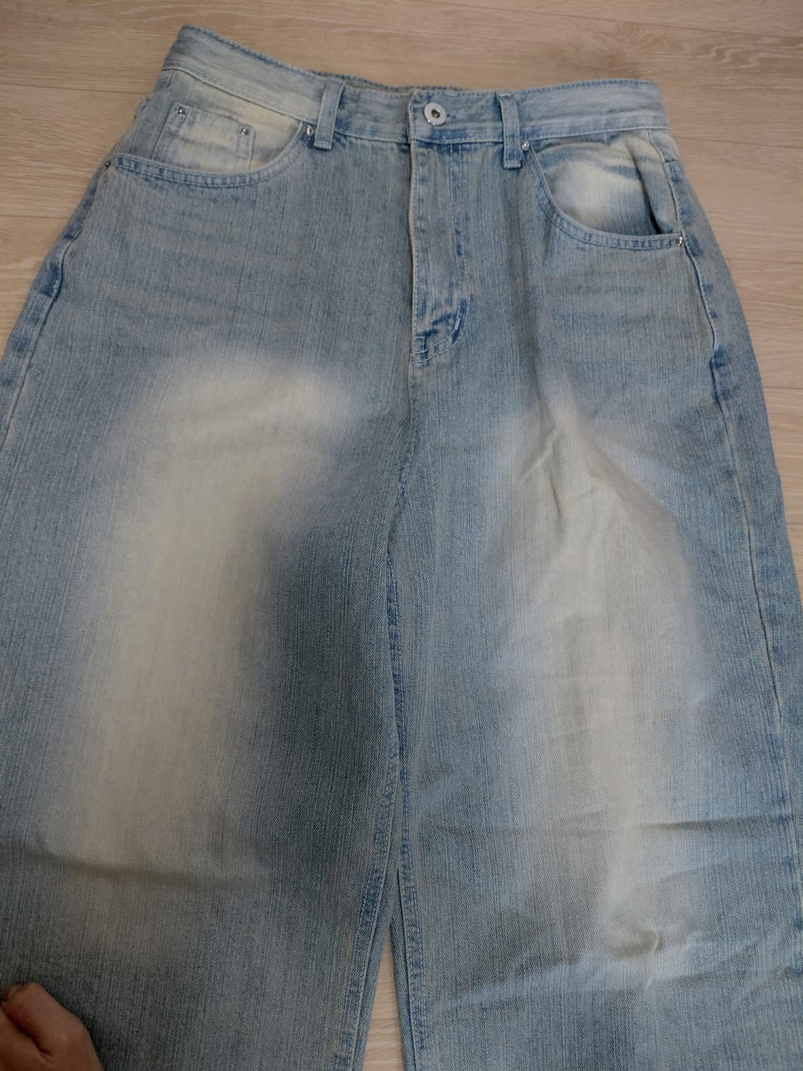 에이블리 JJIM 스트라이프 워싱 연청 와이드진 데님 상품이미지2