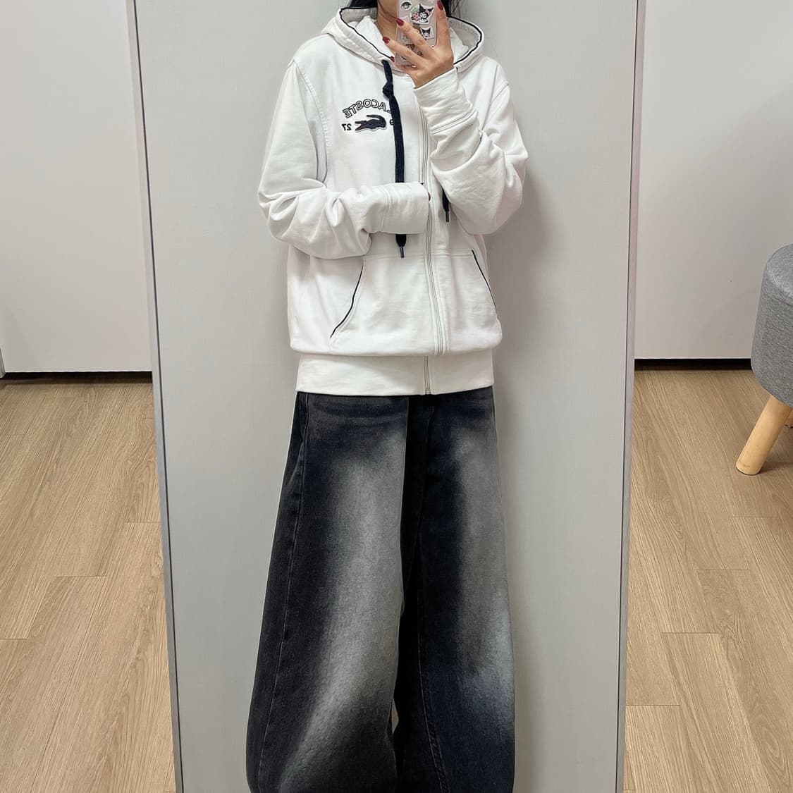 라코스테 자수로고 화이트 베이직 후드집업 상품이미지2