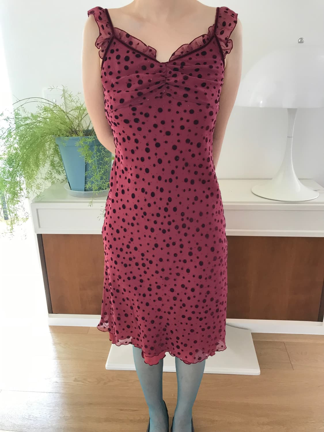 vintage burgundy dot one-piece 상품이미지6