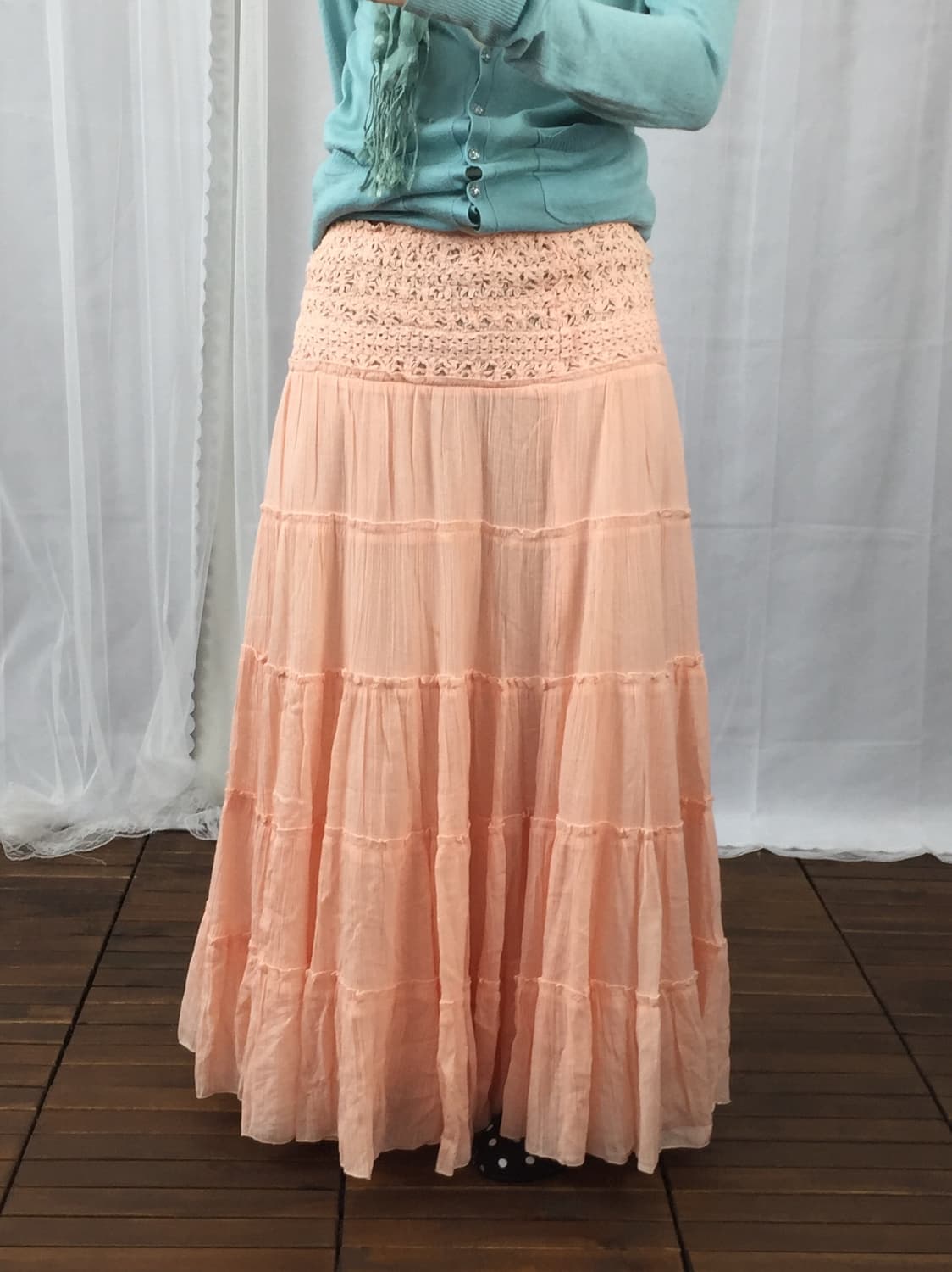 Jpn Peach Tiered Cotton Skirt 상품이미지1