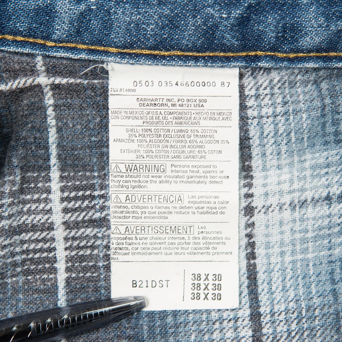 [38] 00s 칼하트 B21 DST 플란넬 라이닝 데님팬츠 헤비웨이트  상품이미지9