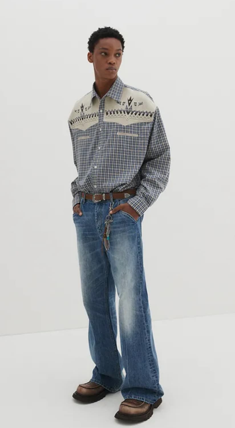 디엔에스알 엠브로이드 웨스턴 체크셔츠 미디움  상품이미지4