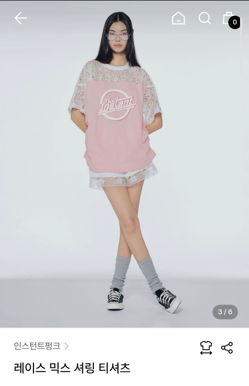 (24년) 인스턴트펑크 레이스 믹스 셔링티셔츠 반팔 상품이미지2