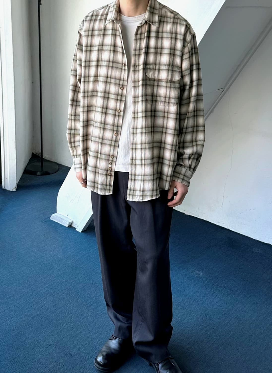 Cotton woven nel check wide shirt 상품이미지7