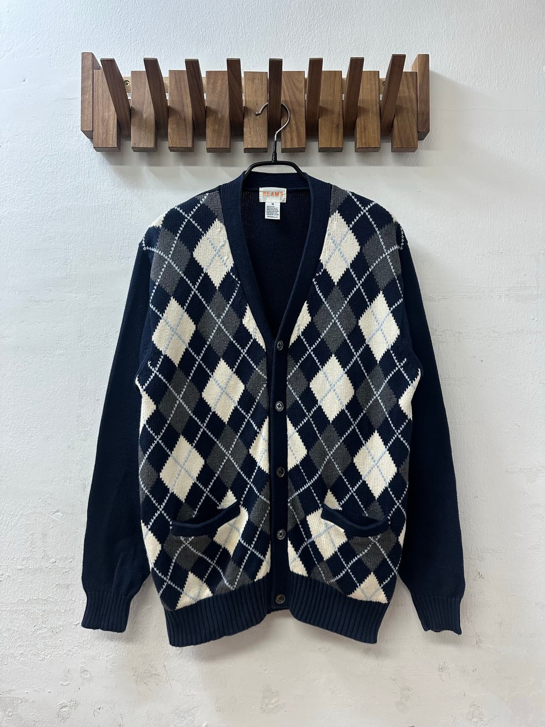 BEAMS 빔즈 아가일 패턴 코튼 100% 니트 가디건  상품이미지1