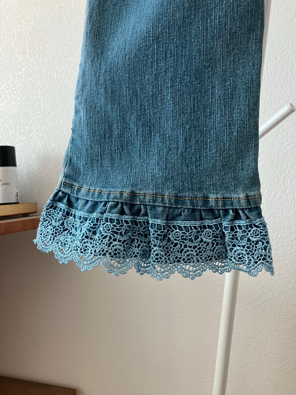 일본빈티지 밑단레이스장식 연청바지 7부바지 카프리진 y2k 상품이미지6