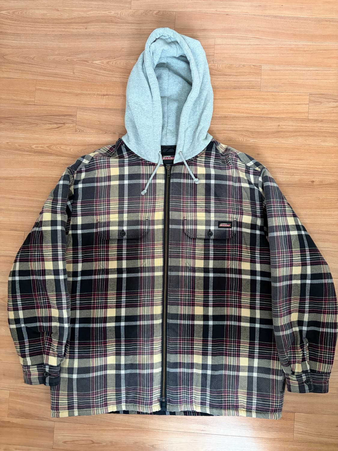 [L] 슈프림 x 디키즈 플레이드 후드 집업 셔츠 블랙  상품이미지2