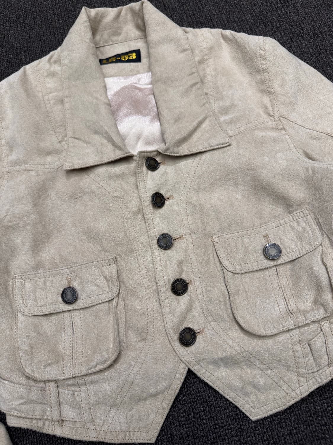 OS)LB-03 빈티지 여성 베이지 스웨이드 크롭 자켓 상품이미지2