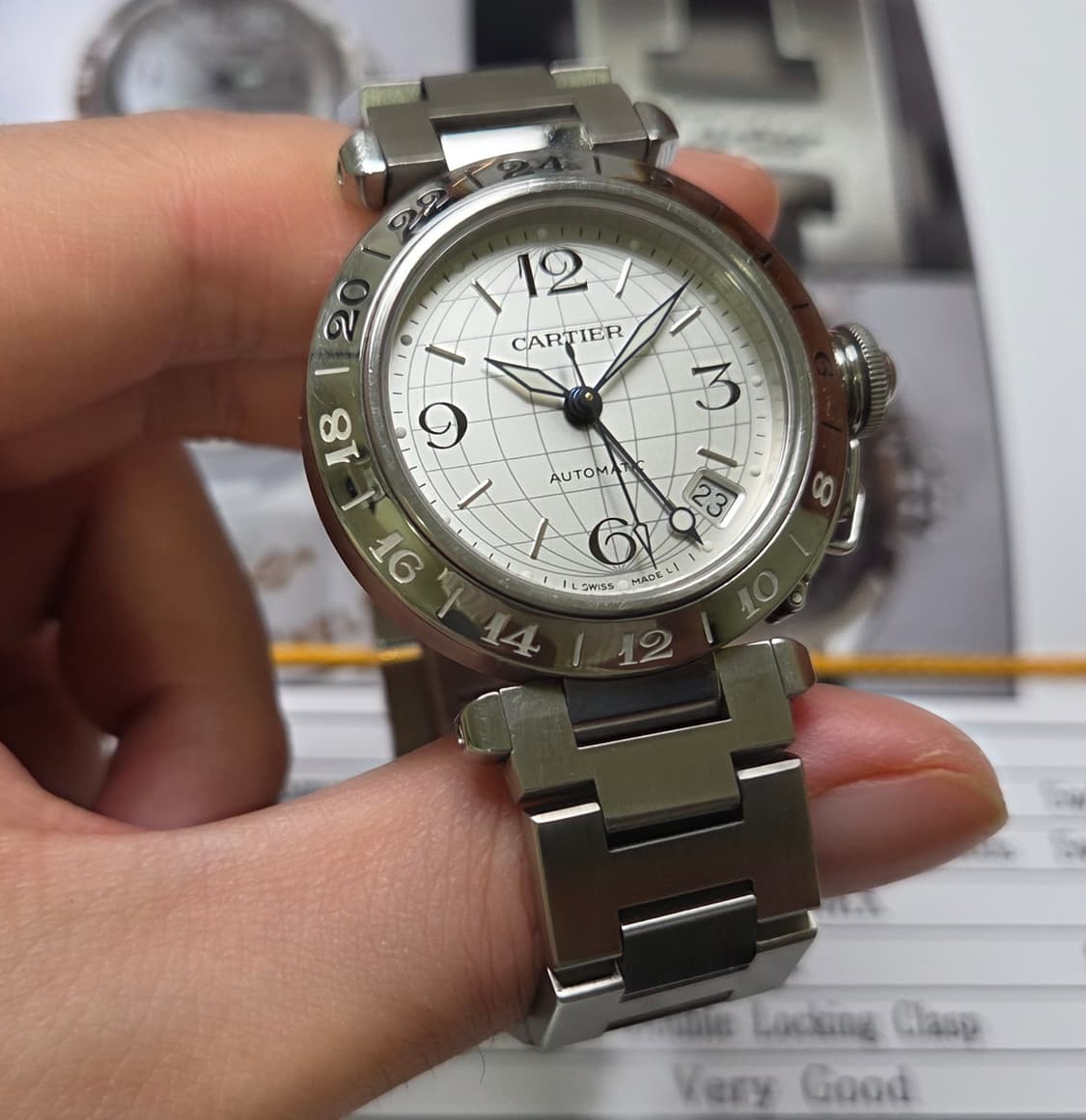 레어] 까르띠에 파샤 GMT 지구본다이얼 실버판 36mm 브레이슬릿 ve 상품이미지4
