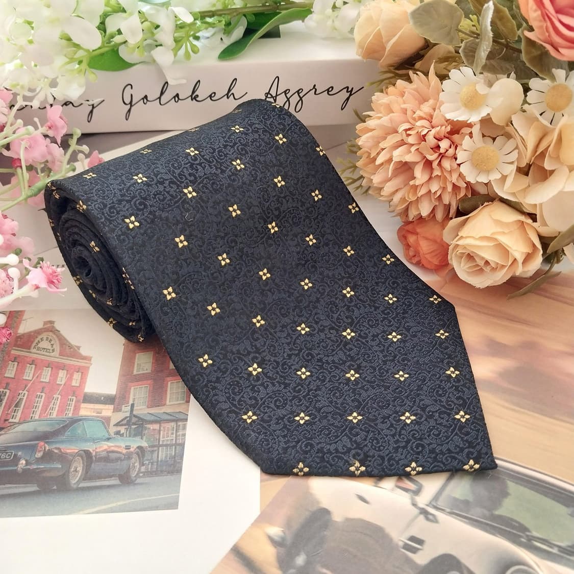 아쿠아스큐텀 실크 네이비 미니 크로스 넥타이 10cm A+등급 K1595 상품이미지2