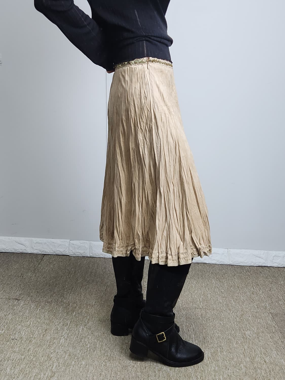 스웨이드 주름 스커트 상품이미지4