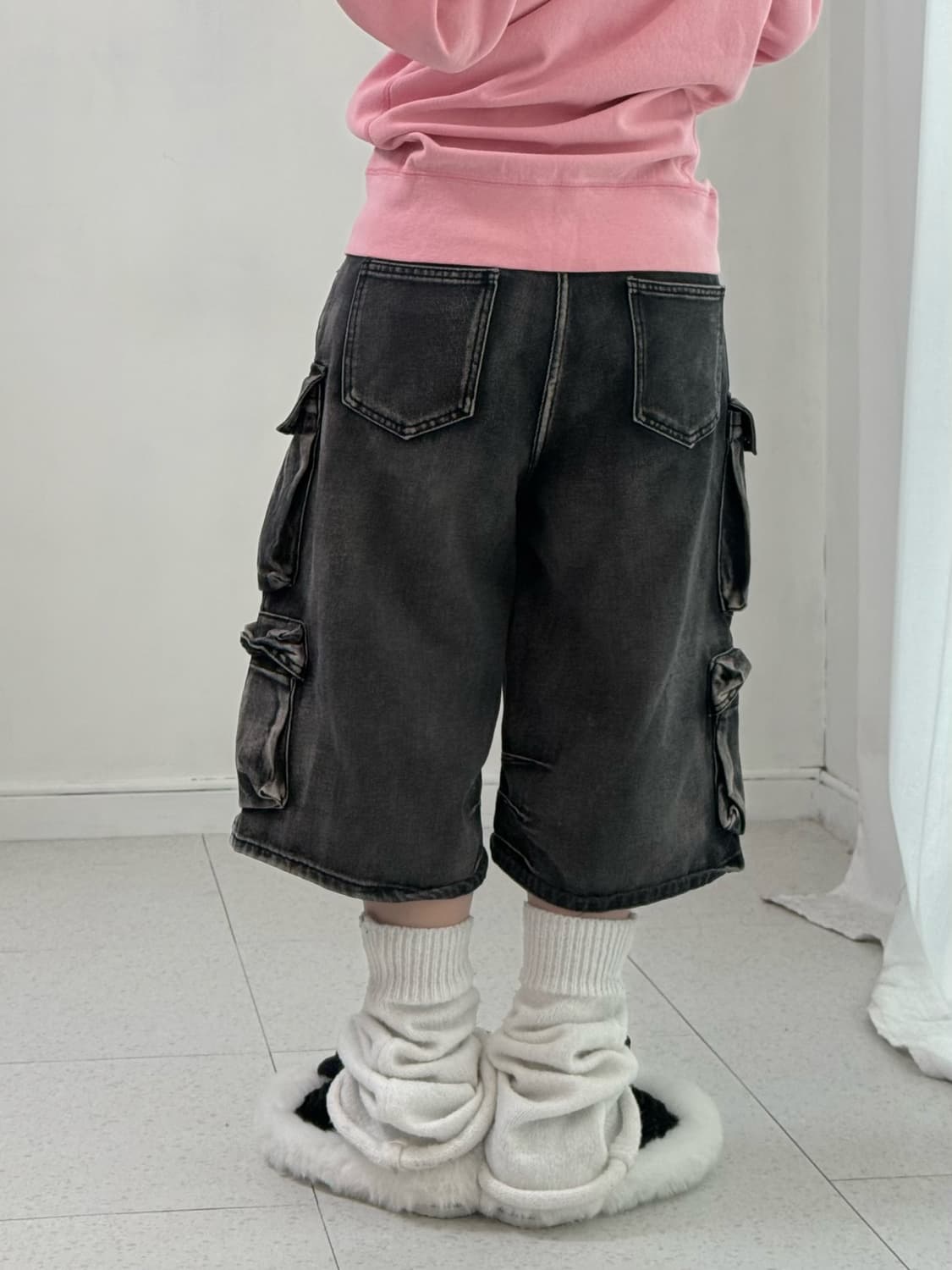 빈티지 흑청 데미지 버뮤다 상품이미지4