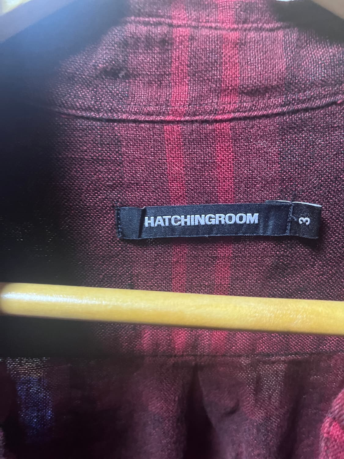 해칭룸 클래식 셔츠 린넨 빅 체크 다크 레드 3사이즈 상품이미지3