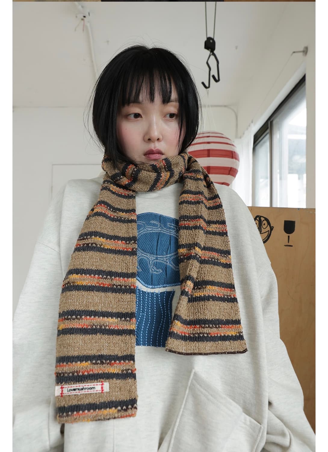 새상품 급처) 러브머쉬룸 니트 머플러 브라운 상품이미지2