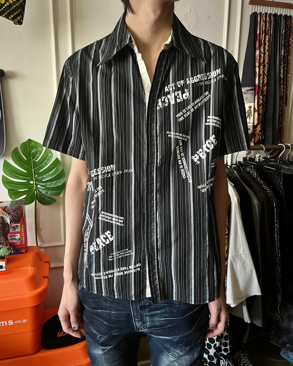 90-00s JPN Vintage 1/2 Y2K Stripe Shirt 상품이미지2