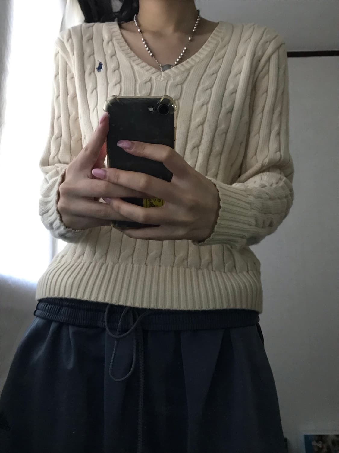 폴로 아이보리 브이넥 케이블 니트 상품이미지5