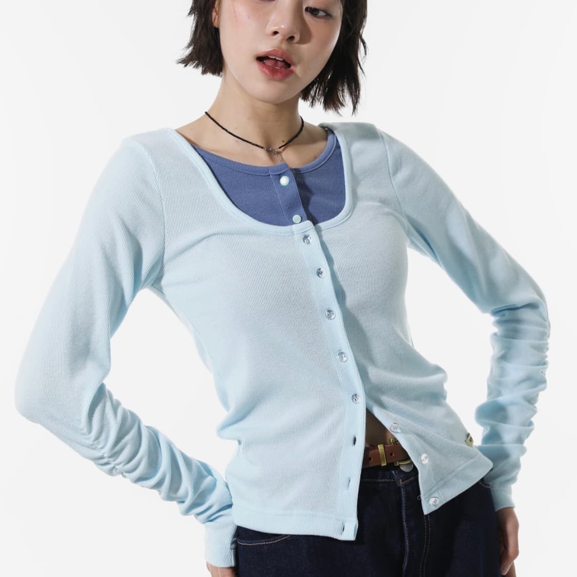 피스메이커 LAYERED SLIM ROUND CARDIGAN (SKY B 상품이미지1