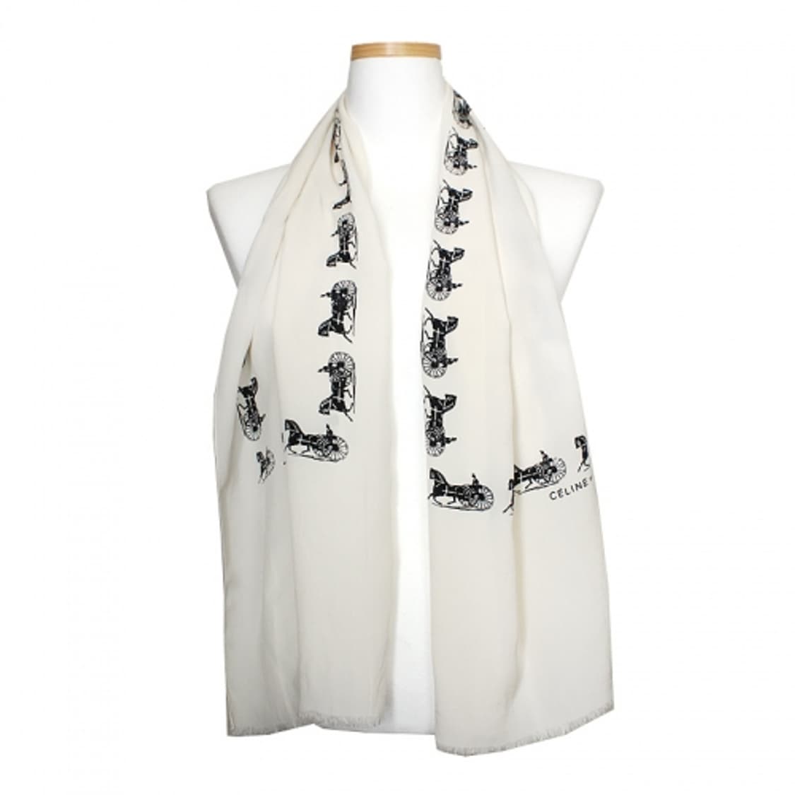 셀린느 마차 아이보리 실크 롱스카프 상품이미지1