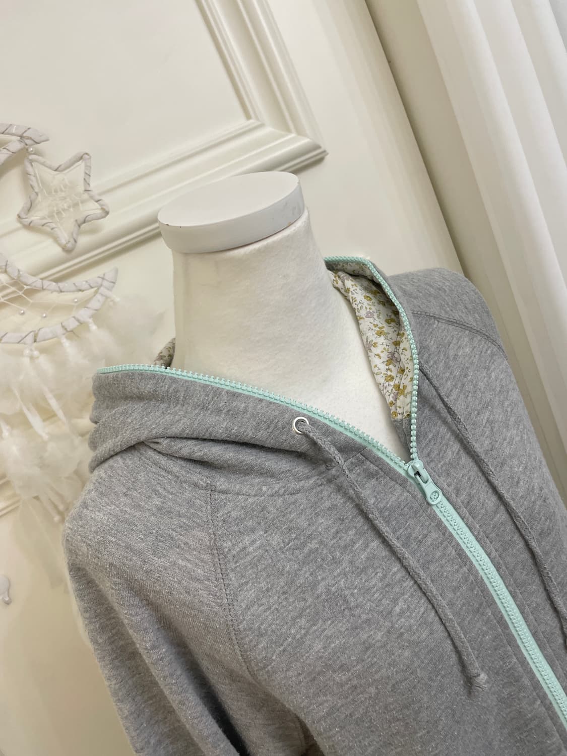 gray sky-blue zip hoodie flower mori zip 상품이미지7