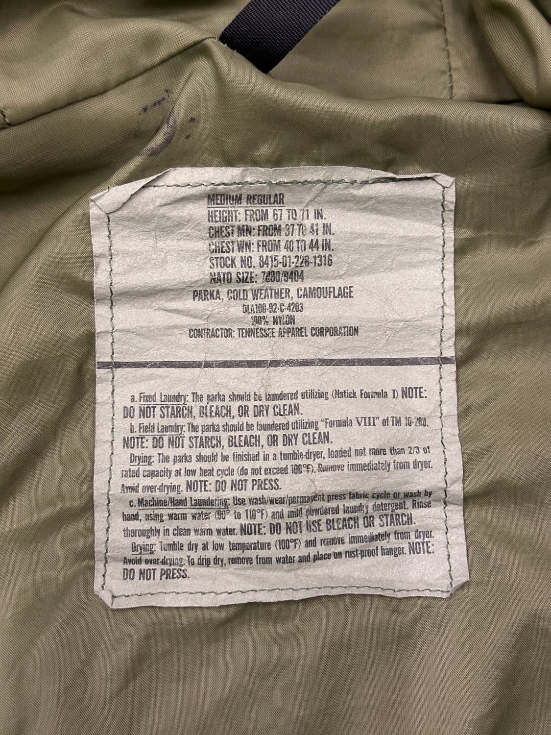 US ARMY 미군 오리지널 1세대 고어텍스 우드랜드 파카 M-R 상품이미지5