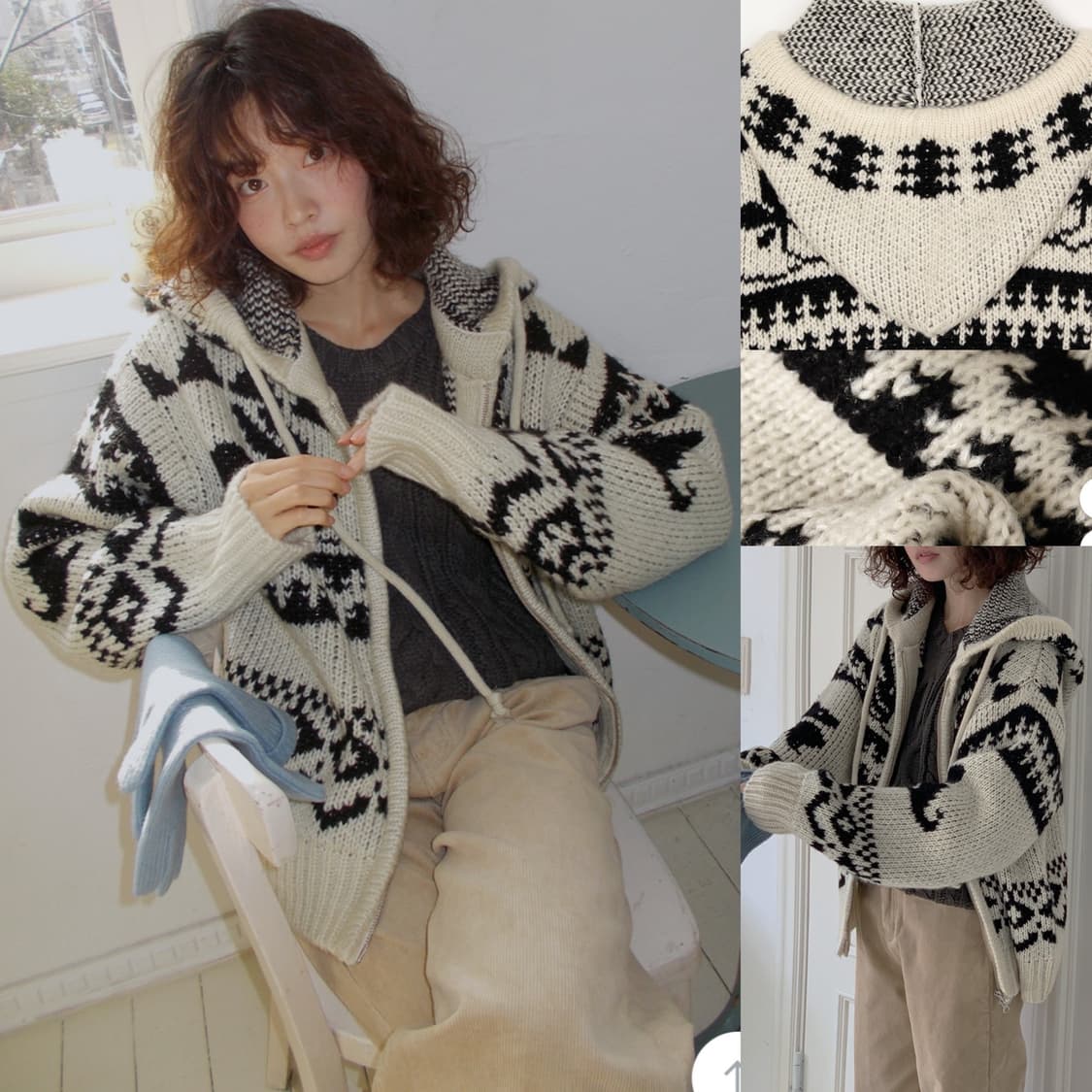 프롬비기닝 MADE 래빗 노르딕 후드집업가디건 아이보리 새상품 상품이미지2