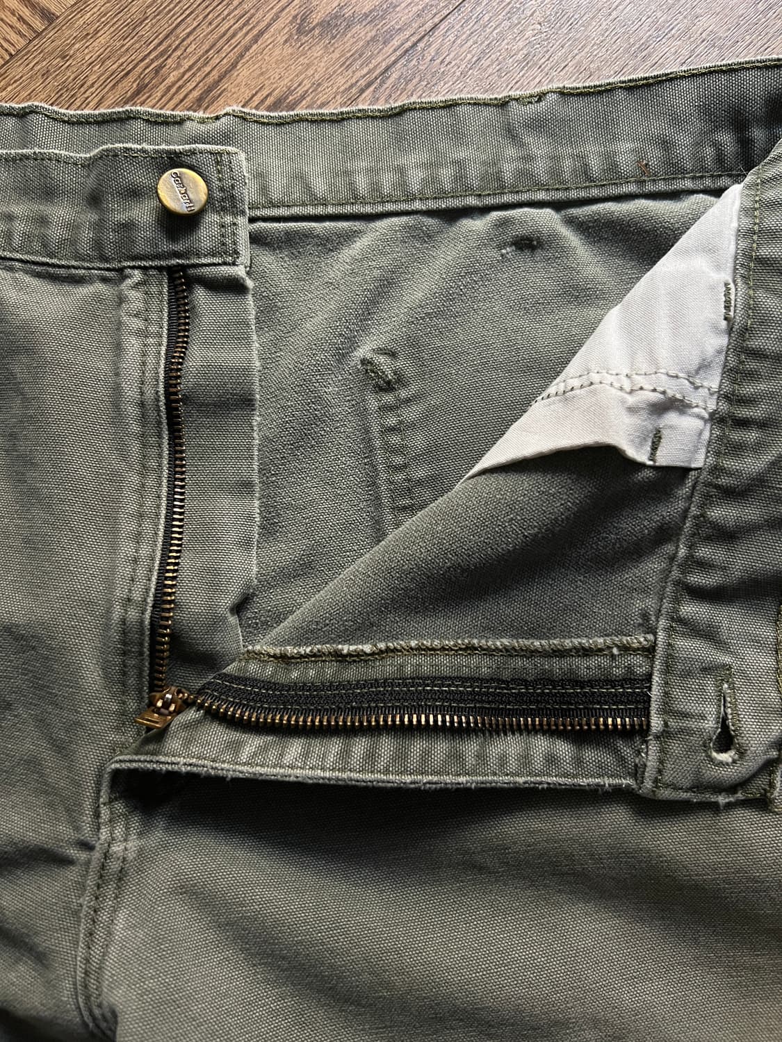 [36]칼하트 Made in USA 더티워싱 모스그린 싱글니 워크 팬츠 상품이미지3