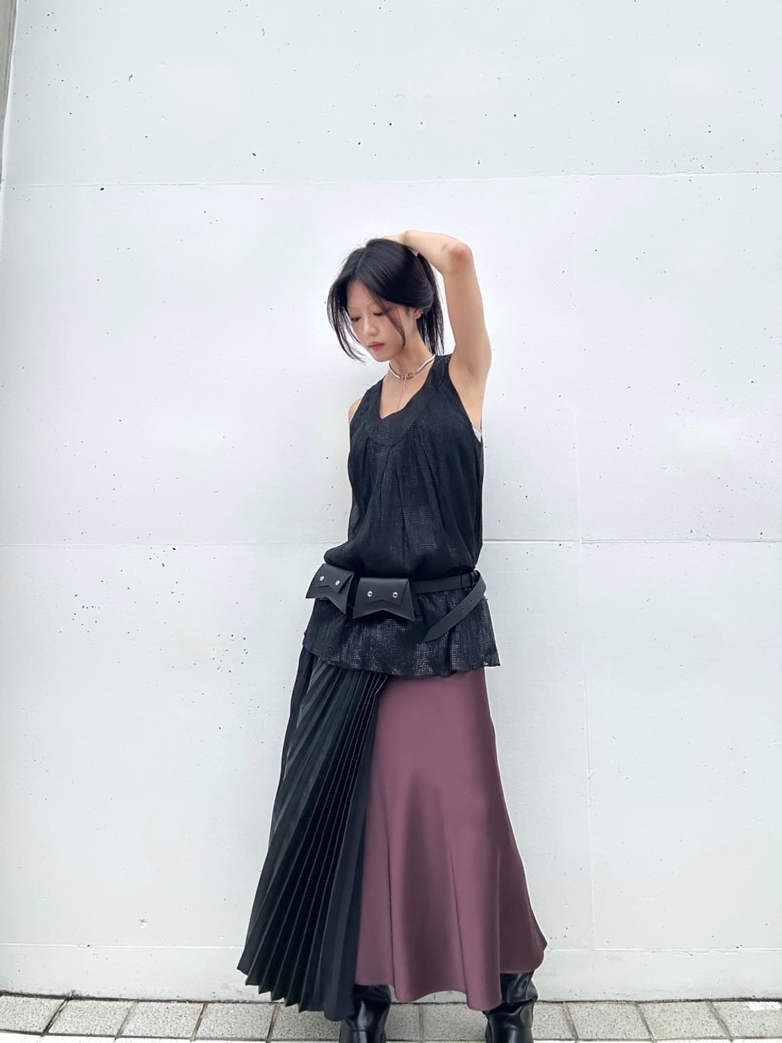 Snakeskin pattern sleeveless / black 상품이미지1