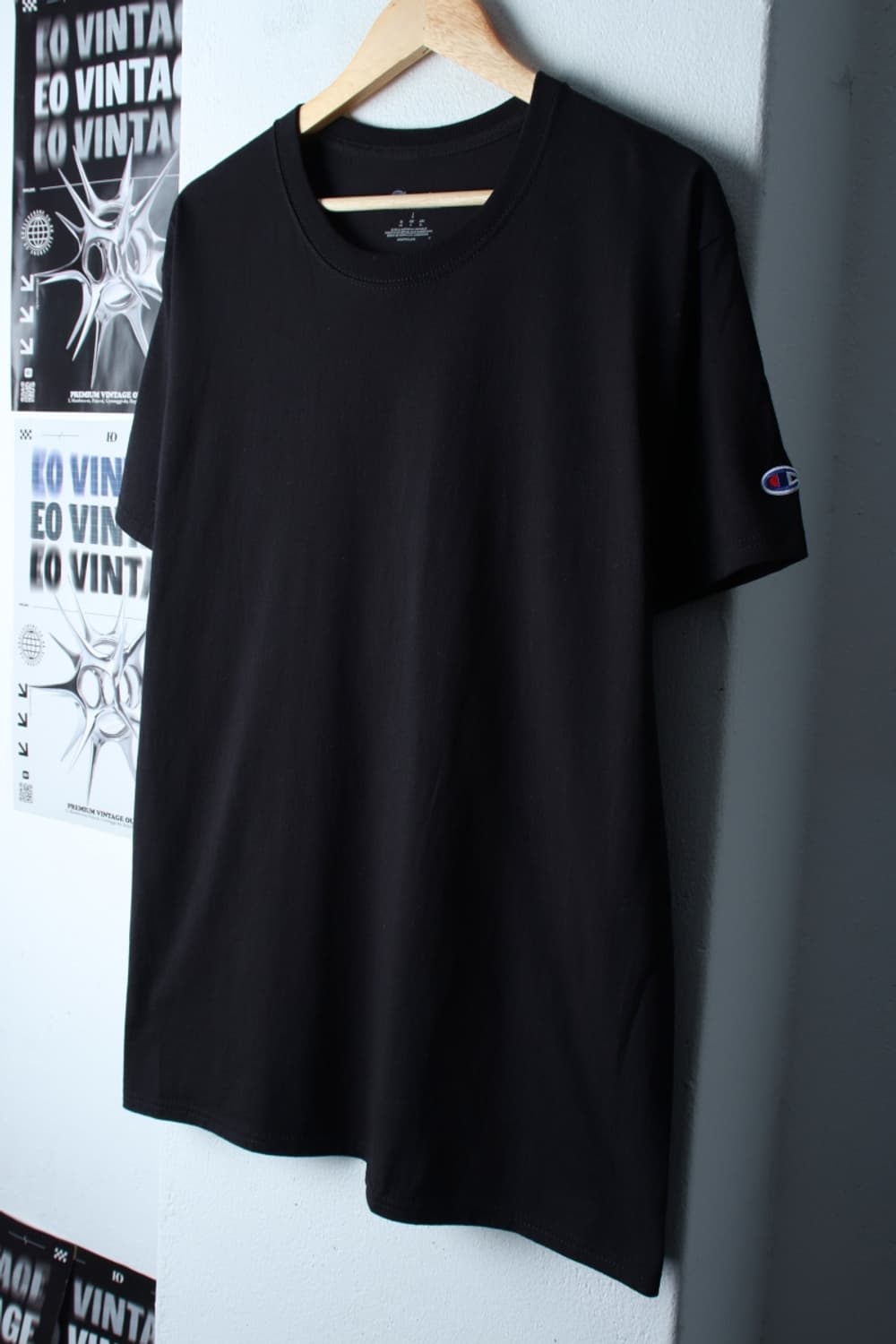 (L-XL) 챔피온 반팔 티셔츠 블랙 무지 올드스쿨-H30811 상품이미지1