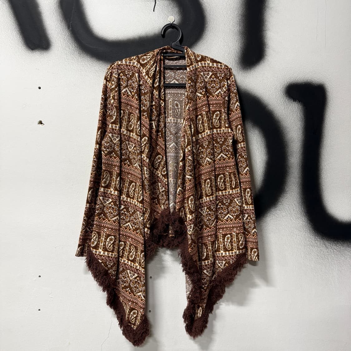 VTG 빈티지 보헤미안 풀 패턴 웨스턴 프린지 디테일 숄카라 가디건 상품이미지1