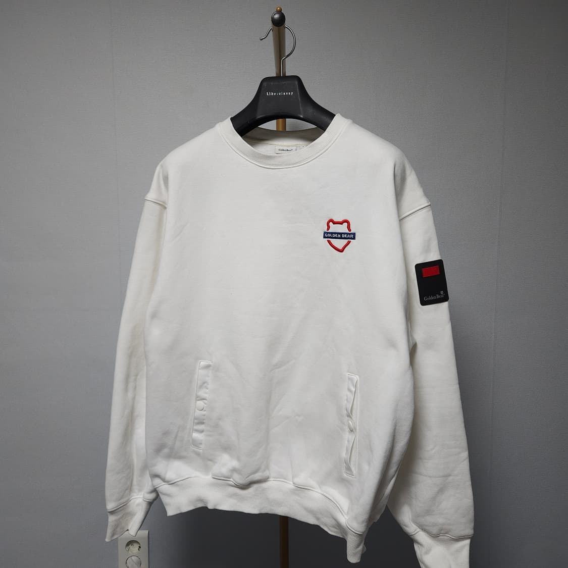 L ) 골든베어 화이트 오버핏 엘보패치 맨투맨 상품이미지1