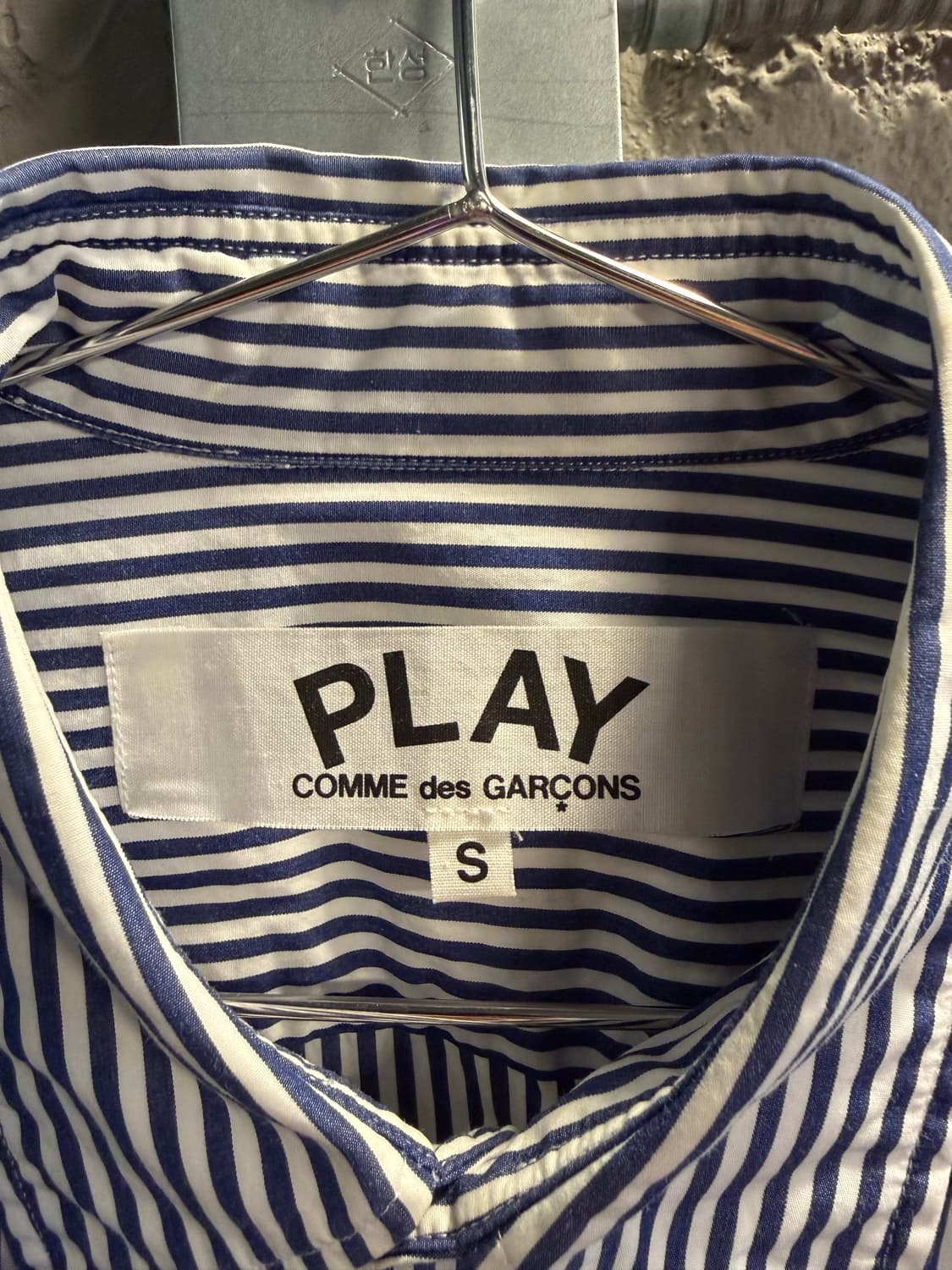 꼼데가르송 PLAY 스트라이프 셔츠 하트 패치 네이비 S 상품이미지4