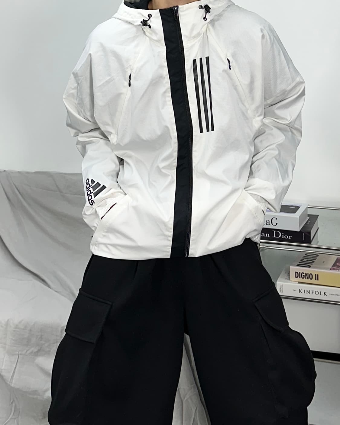 아디다스 제펜 화이트 바람막이 L 상품이미지3