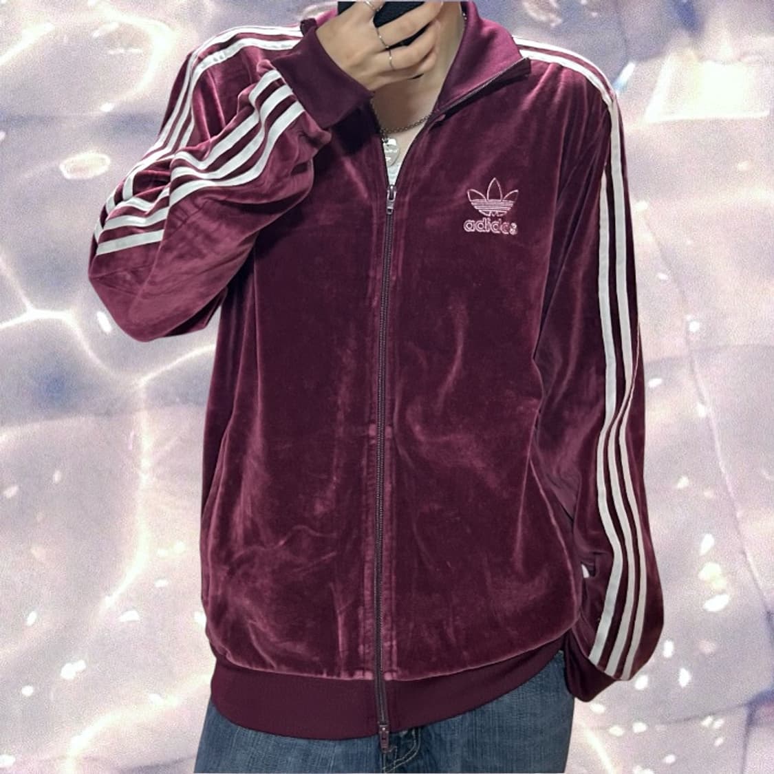 아디다스 대장 파이어버드 벨루어 벨벳 져지 버건디 레드 M  상품이미지1