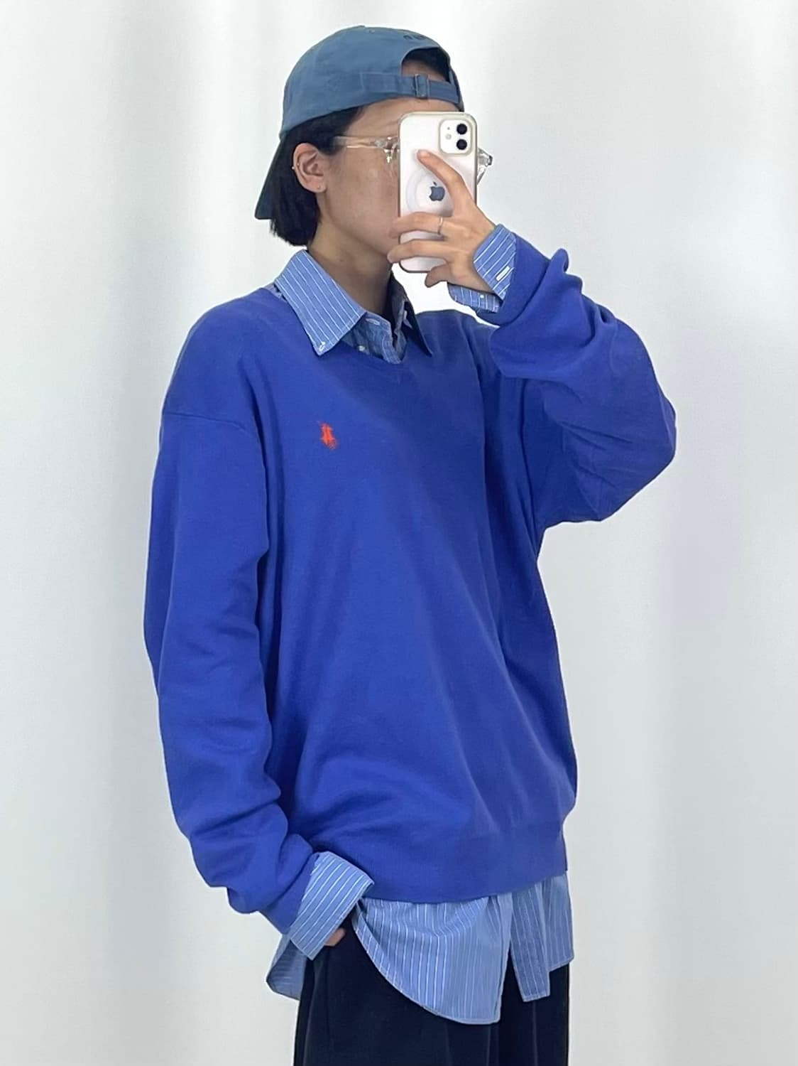 [XL]폴로 브이넥 블루 니트 상품이미지1