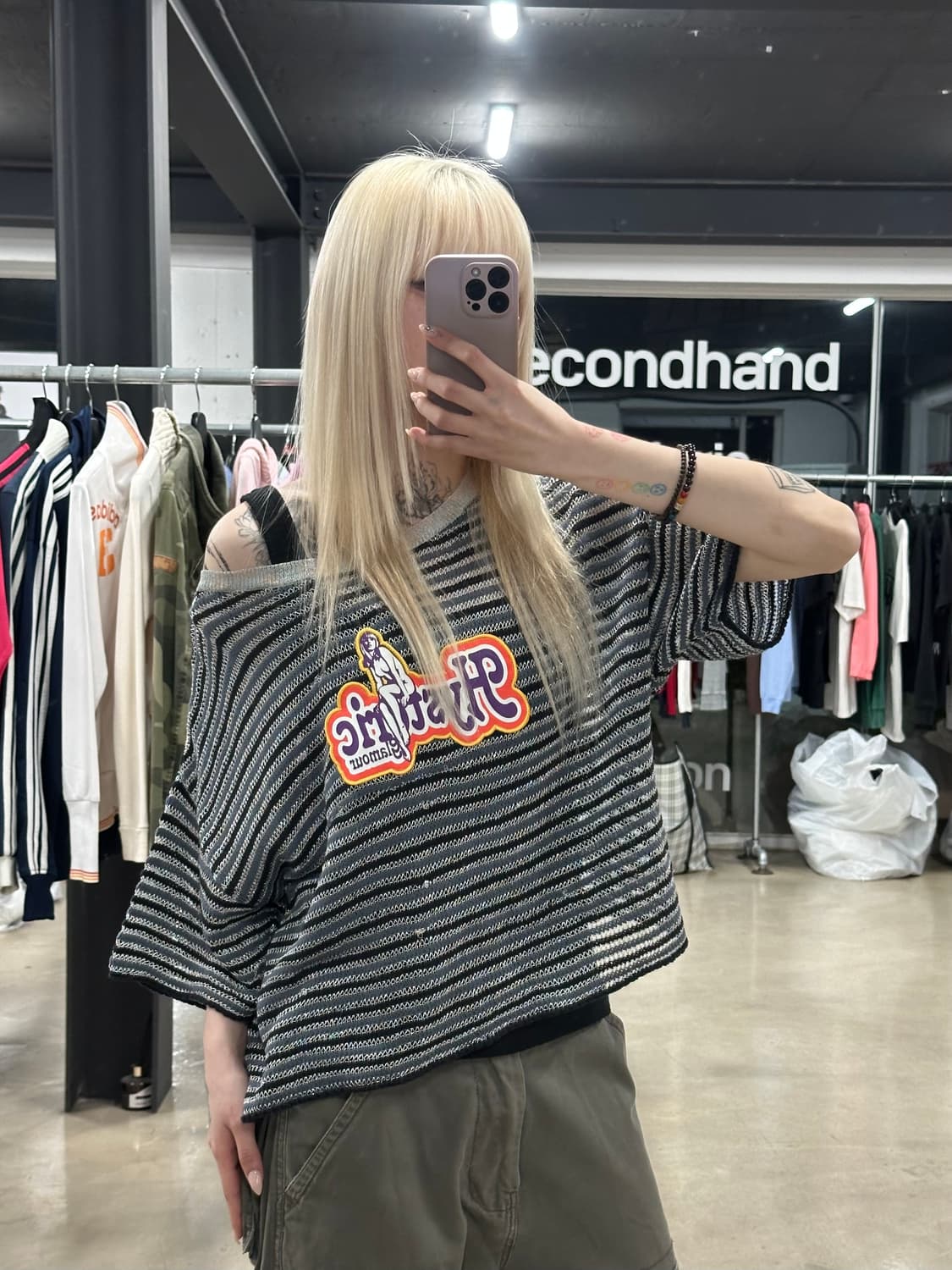 히스테릭 글래머 히스걸 트윙클 씨스루 크롭 슬리브 상품이미지1