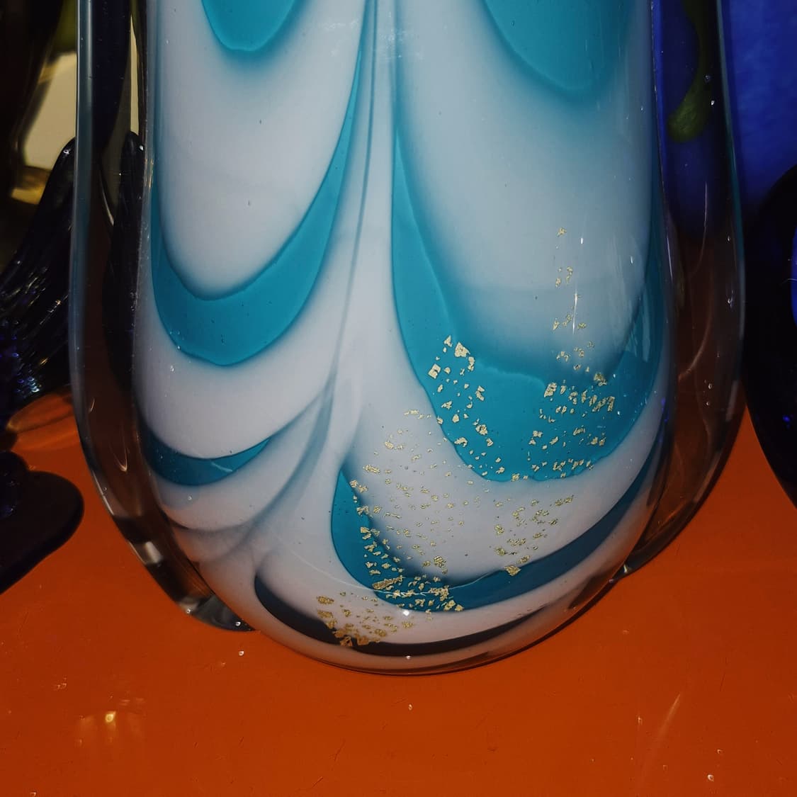 70s 카메이 핸드블로운 아쿠아 돌고래 대형 화병 상품이미지8