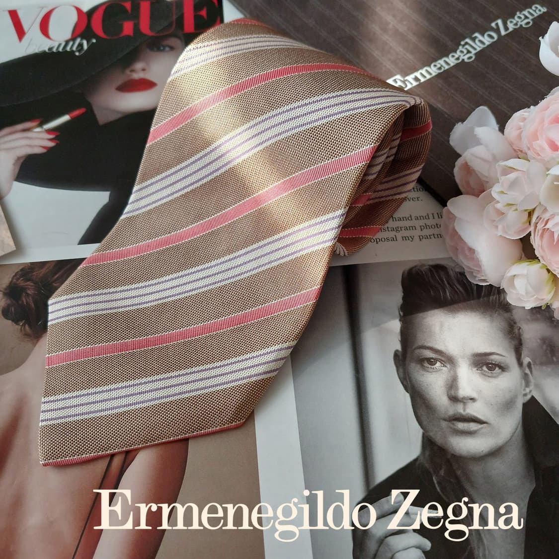 에르메네질도 제냐 실크 스트라이프 넥타이 9.2cm A+등급 A18887 상품이미지1